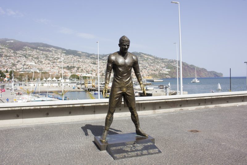 A bronze statue of Cristiano Ronaldo