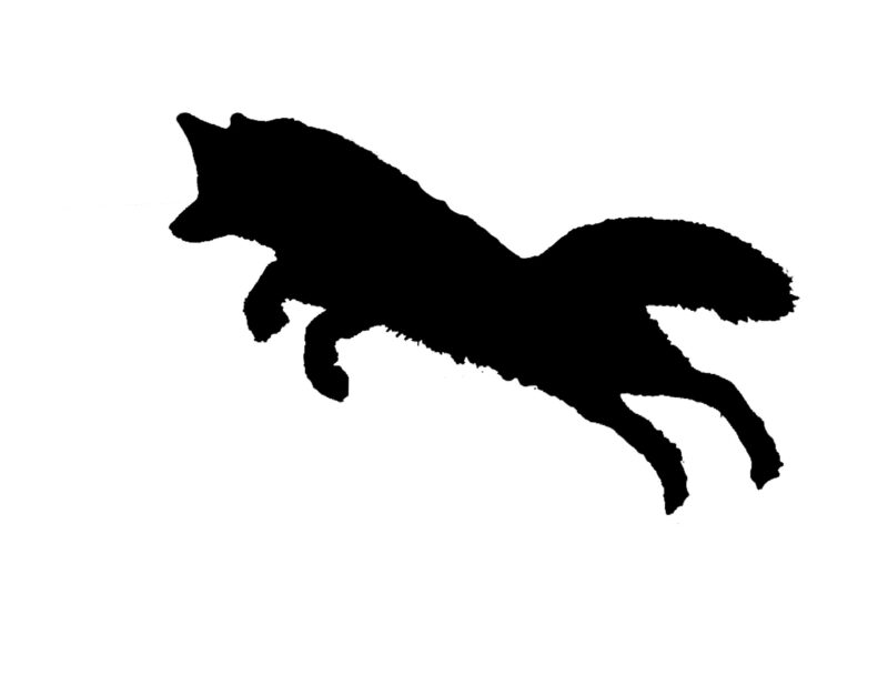 A silhouette of a fox pouncing
