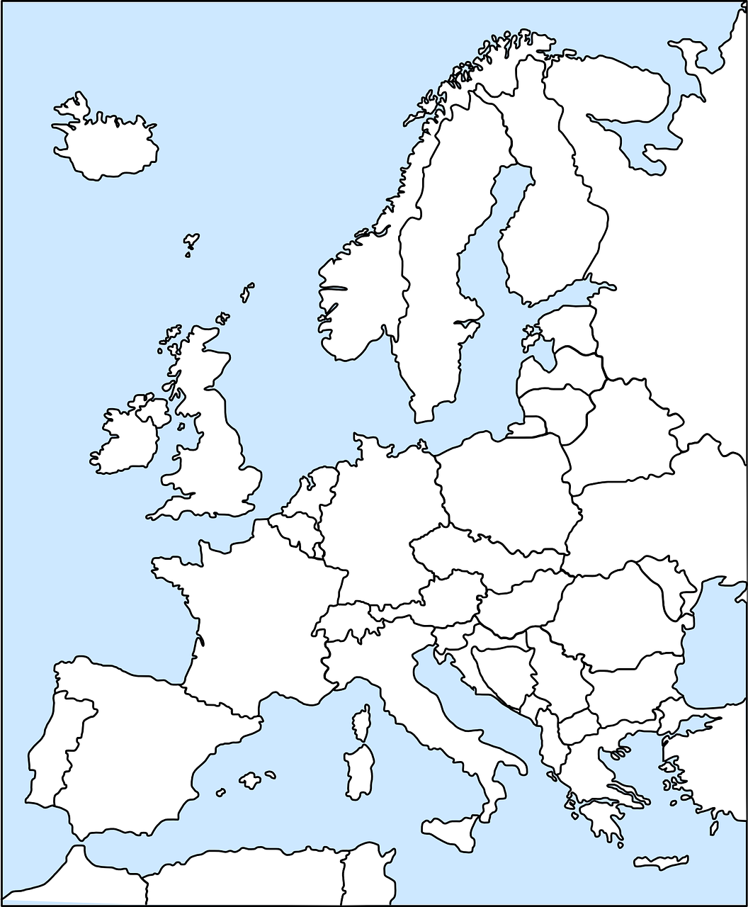 White on blue map of Europe