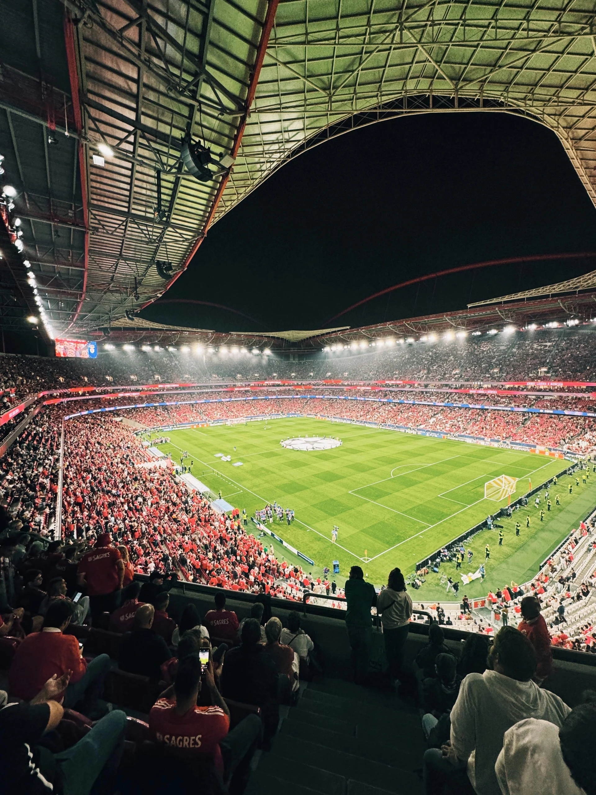 A view on the football field seen from the stands.