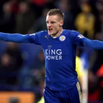 Leicester City's Jamie Vardy celebrates scoring his side's first goal of the game.