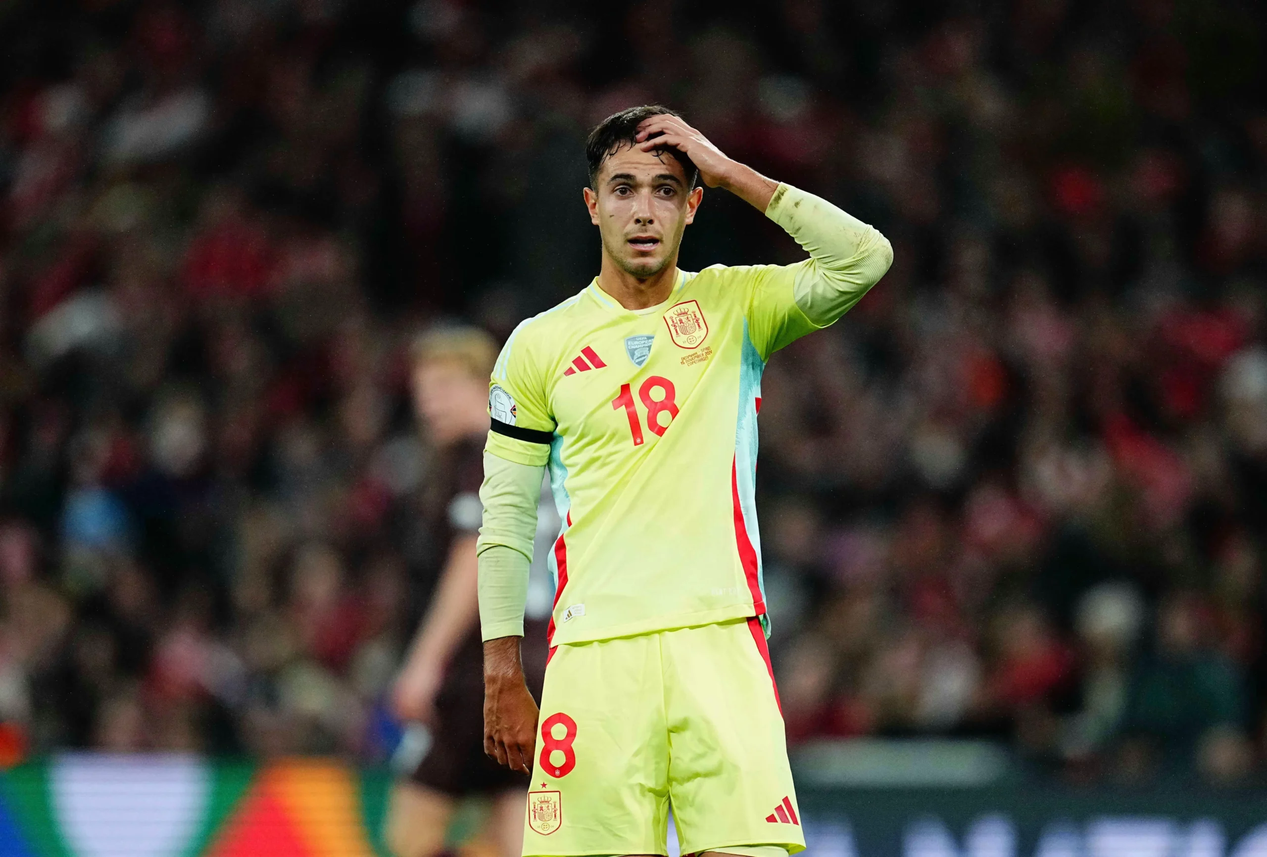 Martin Zubimendi of Spain gestures during a UEFA Nations League game, Denmark vs Spain