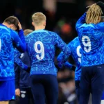 Chelsea players all wearing number 9 shirts during the warm up