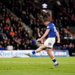 Ipswich Town's Liam Delap scores their side's second goal of the game during the Premier League match