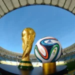 Brazuca, official matchball of FIFA World Cup Brazil 2014 and the World Cup trophy in Maracana stadium