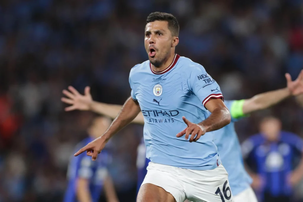 Rodri of Manchester City celebrates a goal during the UEFA Champions League final match